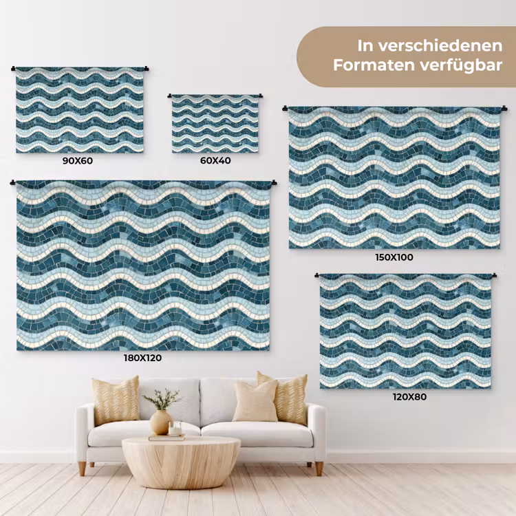 Blauw - Wit - Mozaïek - Golvend Wandkleed katoen klein 269 -tsfeer8_DE