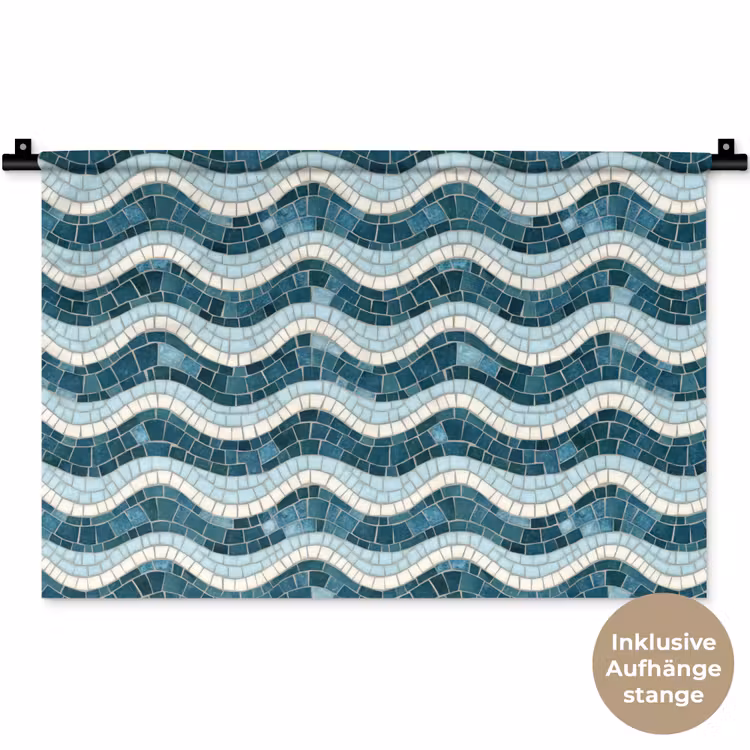 Blauw - Wit - Mozaïek - Golvend Wandkleed katoen klein 269 -t3d_DE