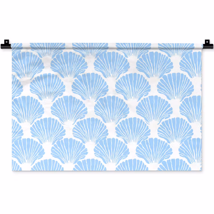 Blauw - Wit - Schelpen - Grafisch - Structuur Wandkleed katoen klein 269 -zz3d