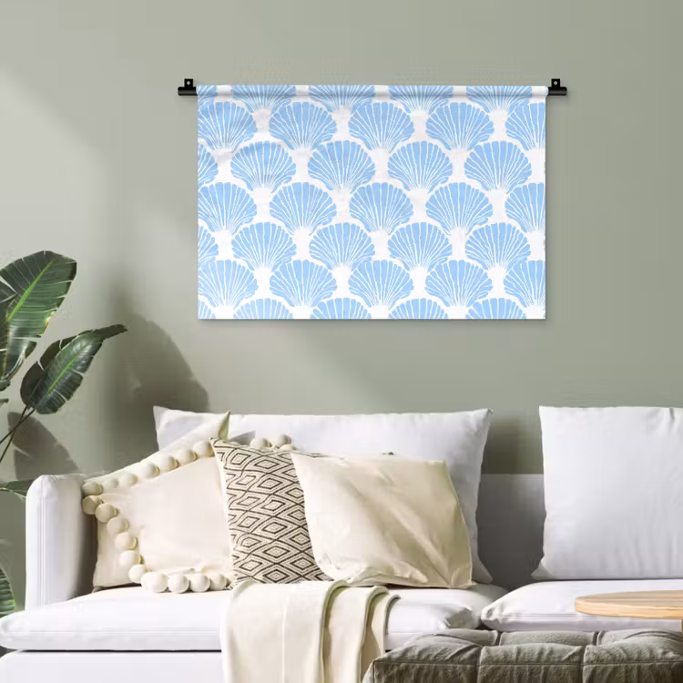 Blauw - Wit - Schelpen - Grafisch - Structuur Wandkleed katoen klein 269 -sfeer7