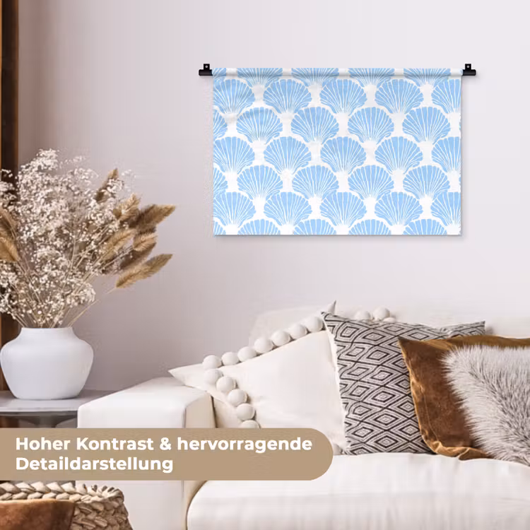Blauw - Wit - Schelpen - Grafisch - Structuur Wandkleed katoen klein 269 -tsfeer1_DE