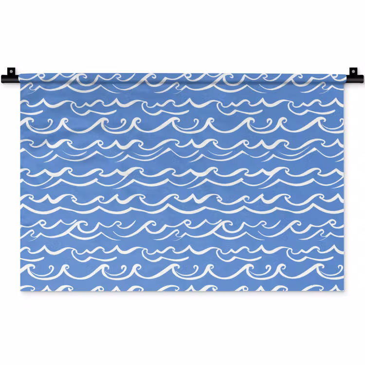 Blauw - Wit - Simpel - Getekend - Golven Wandkleed katoen klein 269 -zz3d