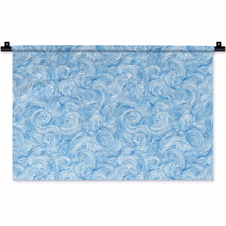 Blauw - Wit - Spiraal - Golven - Lijnen Wandkleed katoen klein 269 -zz3d