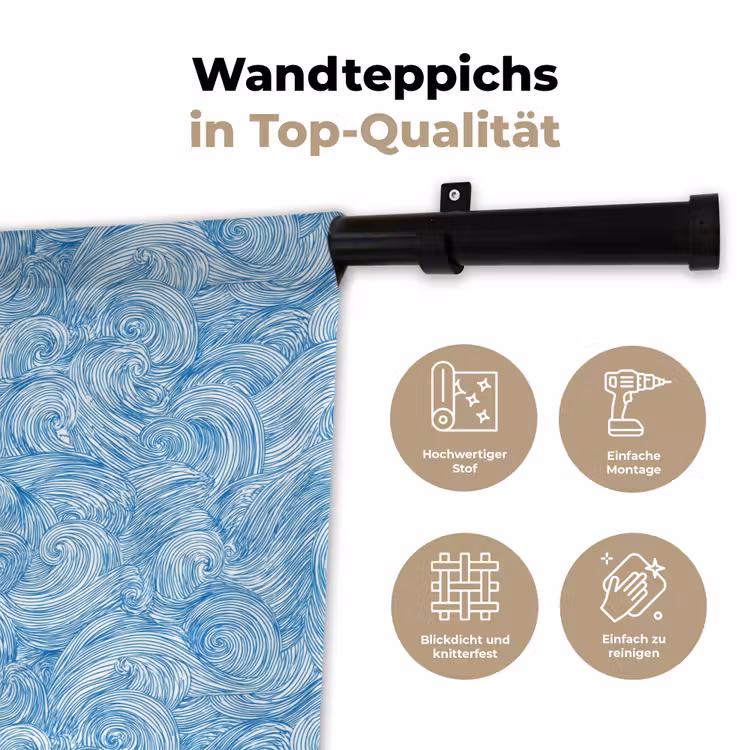 Blauw - Wit - Spiraal - Golven - Lijnen Wandkleed katoen klein 269 -tsfeer2_DE