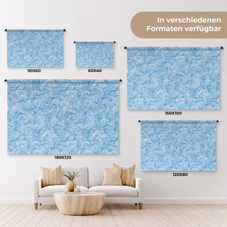 Blauw - Wit - Spiraal - Golven - Lijnen Wandkleed katoen klein 269 -tsfeer8_DE