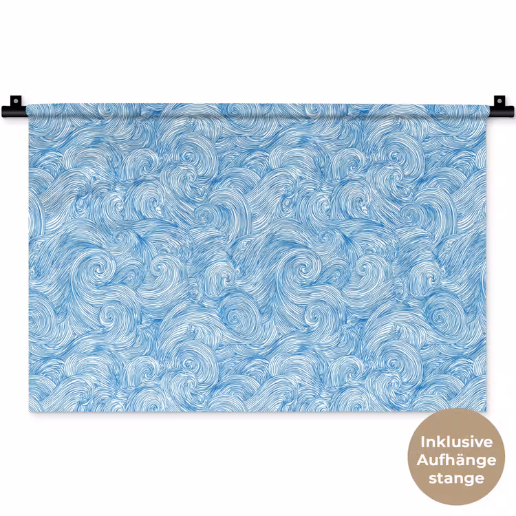 Blauw - Wit - Spiraal - Golven - Lijnen Wandkleed katoen klein 269 -t3d_DE