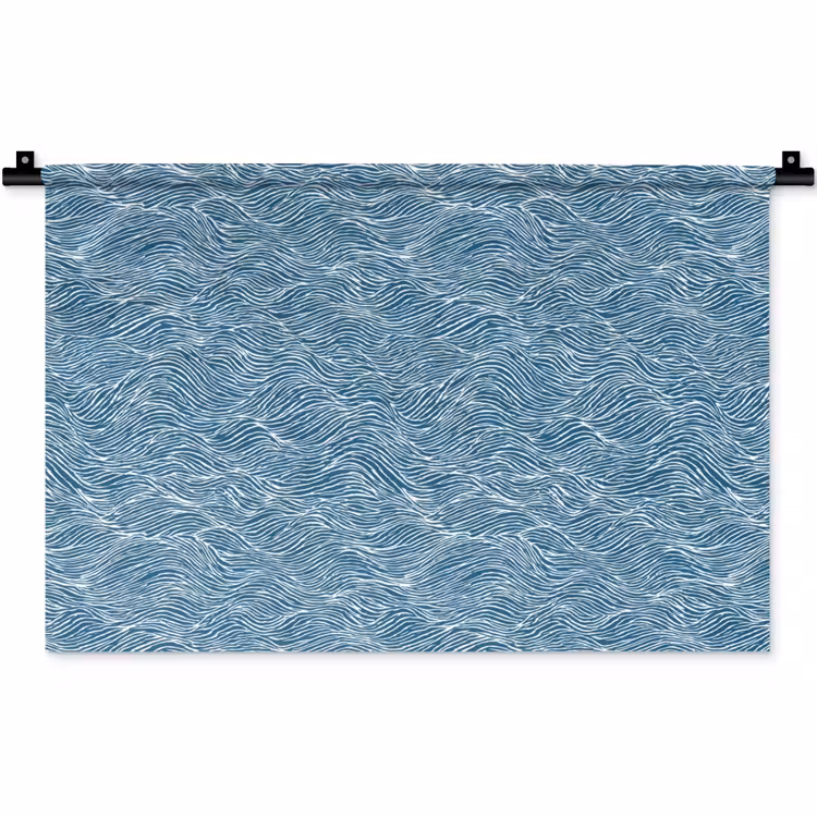 Blauw - Wit - Golven - Getekend - Textuur Wandkleed katoen klein 269 -zz3d