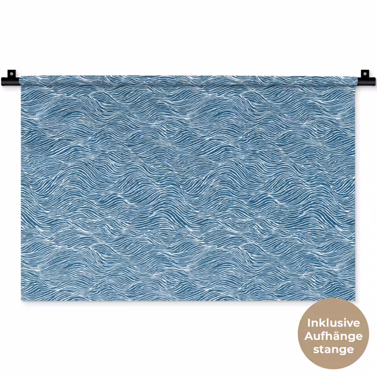 Blauw - Wit - Golven - Getekend - Textuur Wandkleed katoen klein 269 -t3d_DE