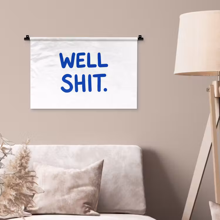 Blauw - Quote - Wit Wandkleed katoen klein -sfeer4