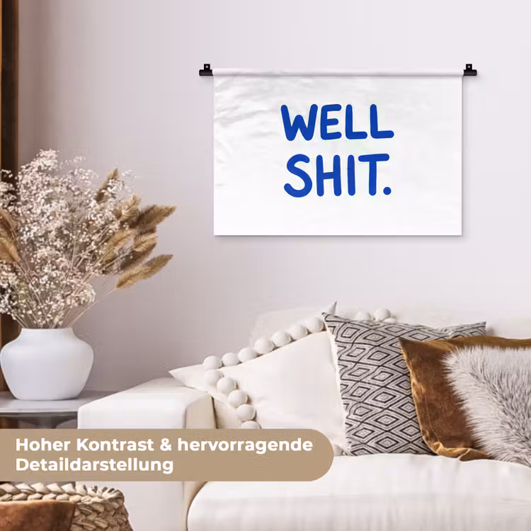 Blauw - Quote - Wit Wandkleed katoen klein -tsfeer1_DE