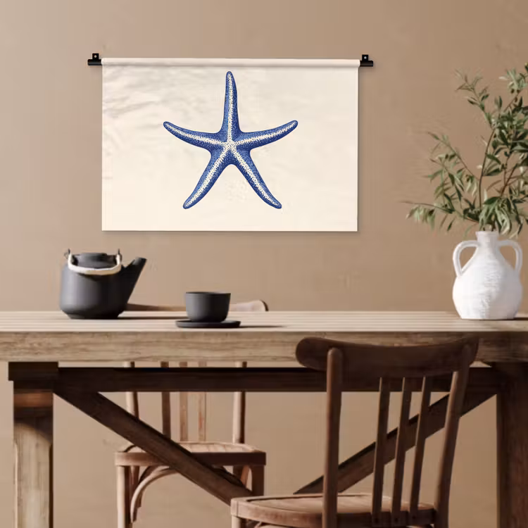 Blauwe zeester - Minimalistisch - Beige Wandkleed katoen klein -sfeer6