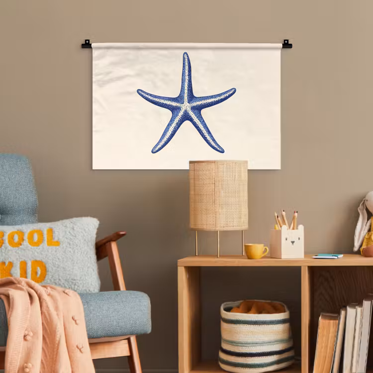Blauwe zeester - Minimalistisch - Beige Wandkleed katoen klein -wsfeer4_kind