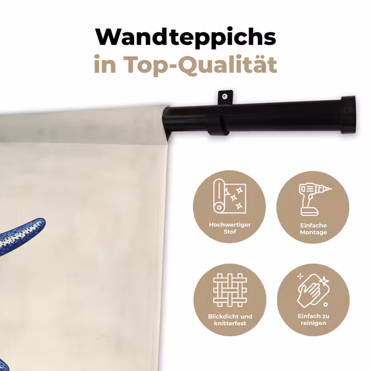 Blauwe zeester - Minimalistisch - Beige Wandkleed katoen klein -tsfeer2_DE
