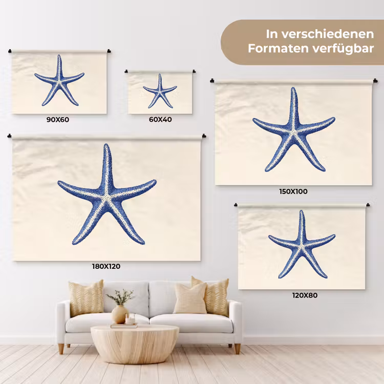 Blauwe zeester - Minimalistisch - Beige Wandkleed katoen klein -tsfeer8_DE