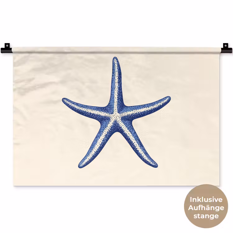 Blauwe zeester - Minimalistisch - Beige Wandkleed katoen klein -t3d_DE