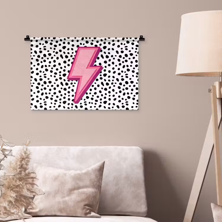 Bliksem - Roze - Stippen Wandkleed katoen klein -sfeer4
