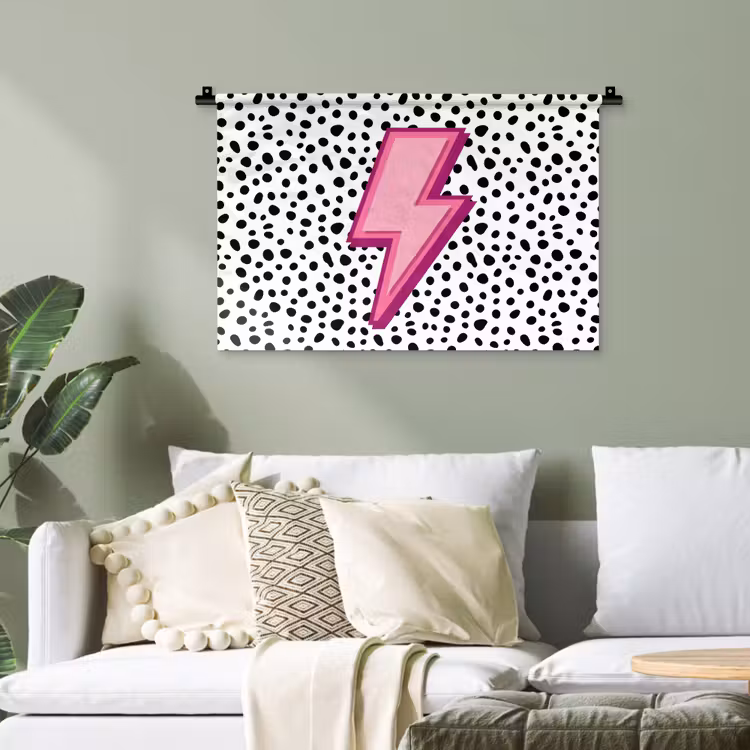 Bliksem - Roze - Stippen Wandkleed katoen klein -sfeer7