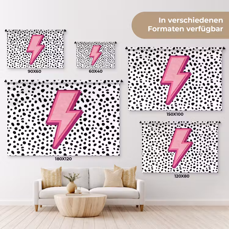 Bliksem - Roze - Stippen Wandkleed katoen klein -tsfeer8_DE
