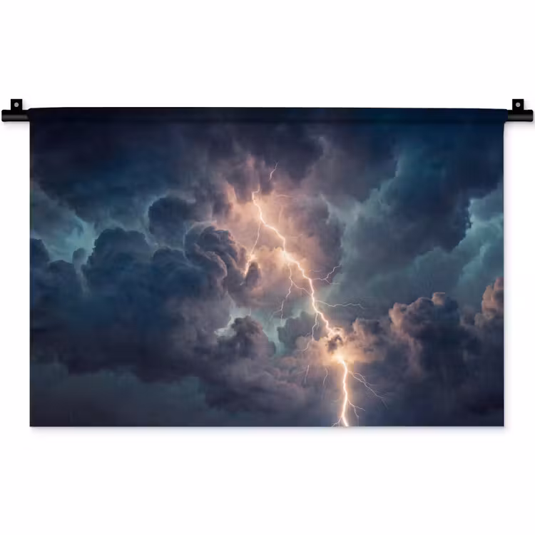 Bliksem - Storm - Natuur - Donker Wandkleed katoen klein -zz3d