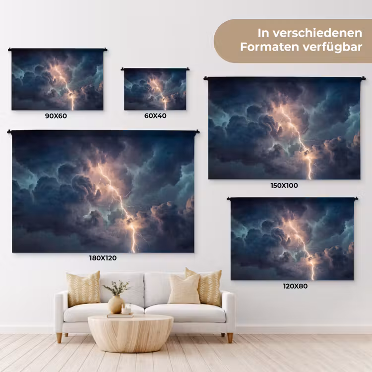 Bliksem - Storm - Natuur - Donker Wandkleed katoen klein -tsfeer8_DE