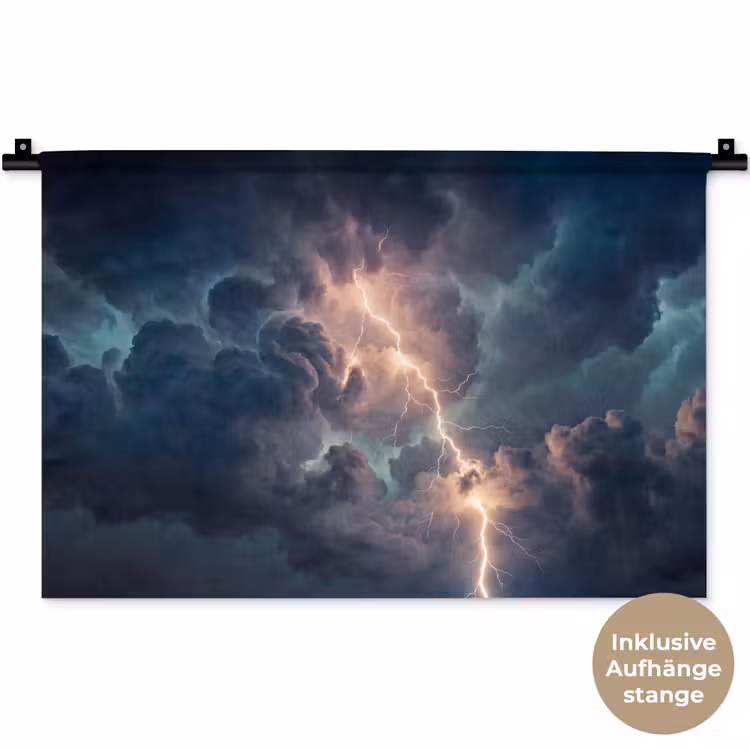 Bliksem - Storm - Natuur - Donker Wandkleed katoen klein -t3d_DE