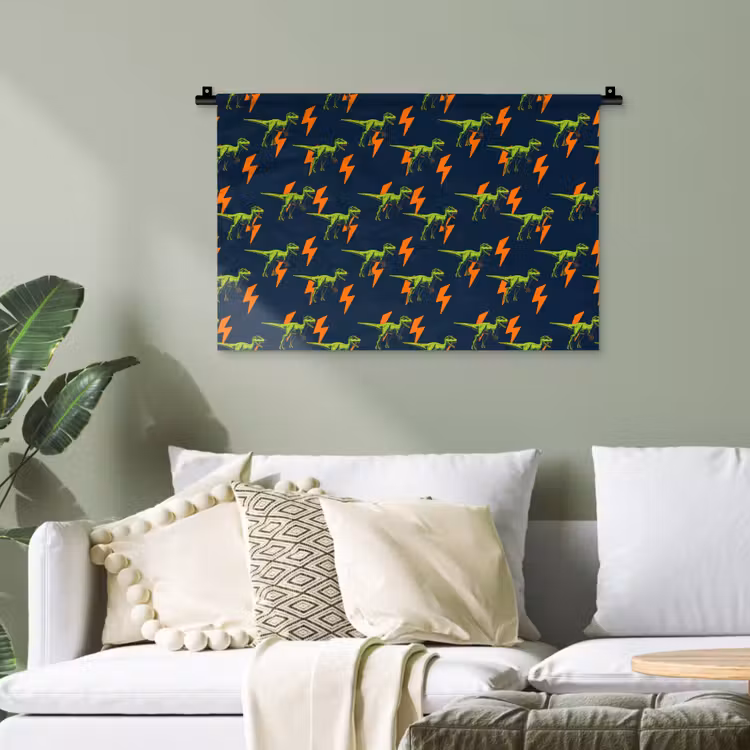 Bliksemschichten - Oranje - Dinosaurussen Wandkleed katoen klein -sfeer7