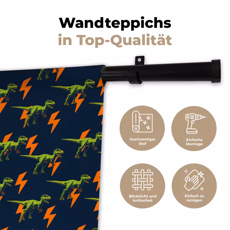 Bliksemschichten - Oranje - Dinosaurussen Wandkleed katoen klein -tsfeer2_DE