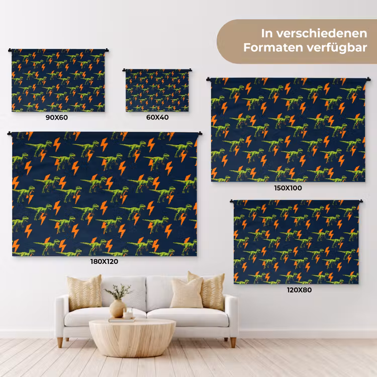 Bliksemschichten - Oranje - Dinosaurussen Wandkleed katoen klein -tsfeer8_DE