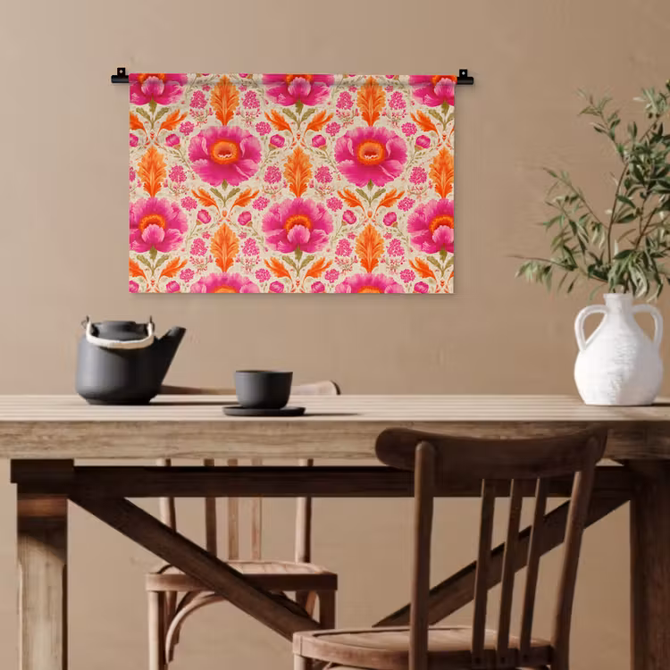 Bloemen - Barok - Roze - Oranje Wandkleed katoen klein 269 -sfeer6