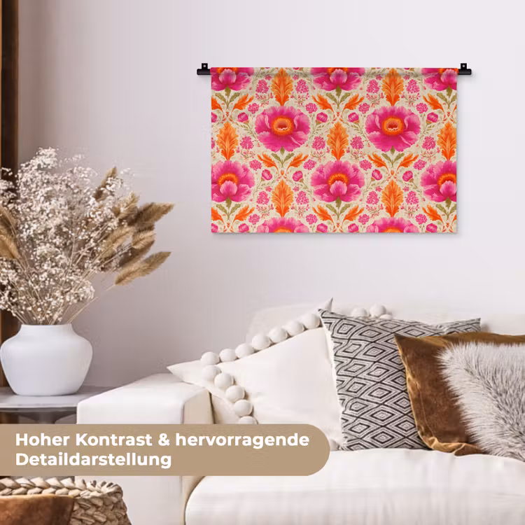 Bloemen - Barok - Roze - Oranje Wandkleed katoen klein 269 -tsfeer1_DE