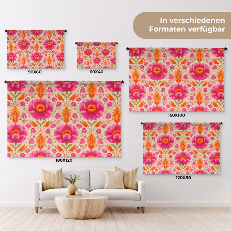 Bloemen - Barok - Roze - Oranje Wandkleed katoen klein 269 -tsfeer8_DE
