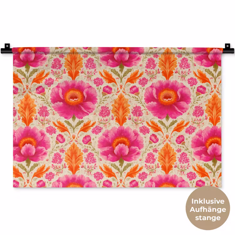 Bloemen - Barok - Roze - Oranje Wandkleed katoen klein 269 -t3d_DE