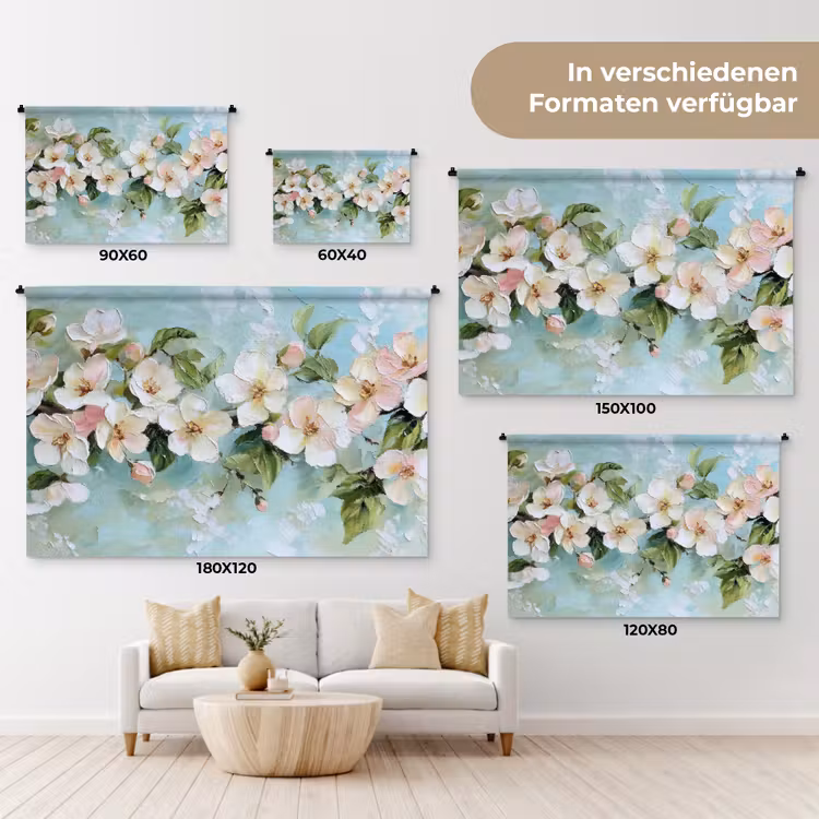 Bloesem - Bladeren - Lichtblauw Wandkleed katoen klein -tsfeer8_DE