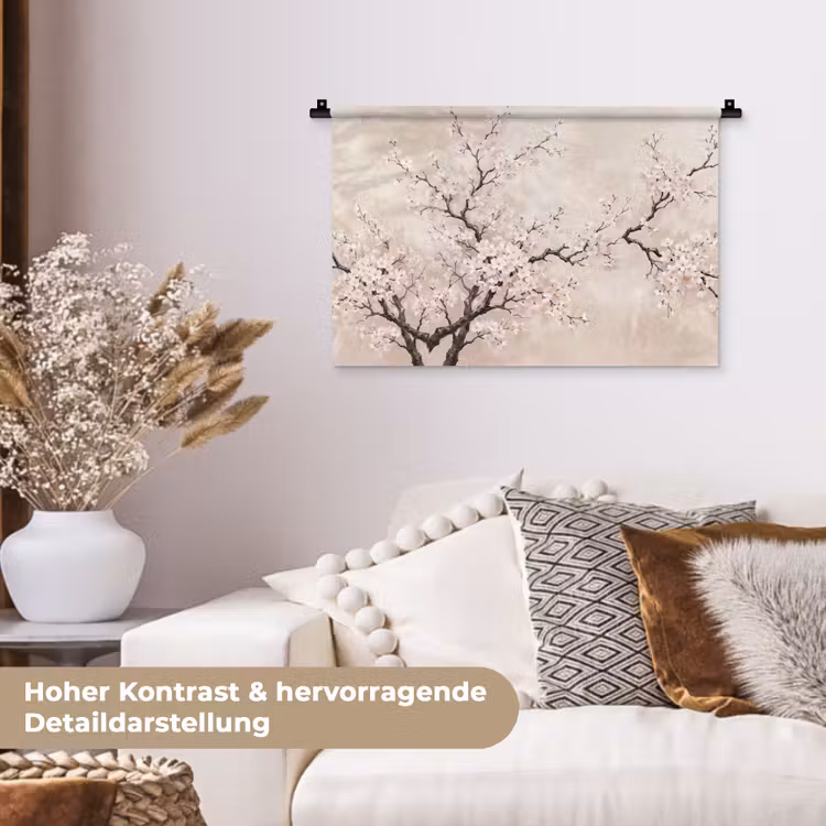 Bloesem - Illustratie - Taupe Wandkleed katoen klein -tsfeer1_DE