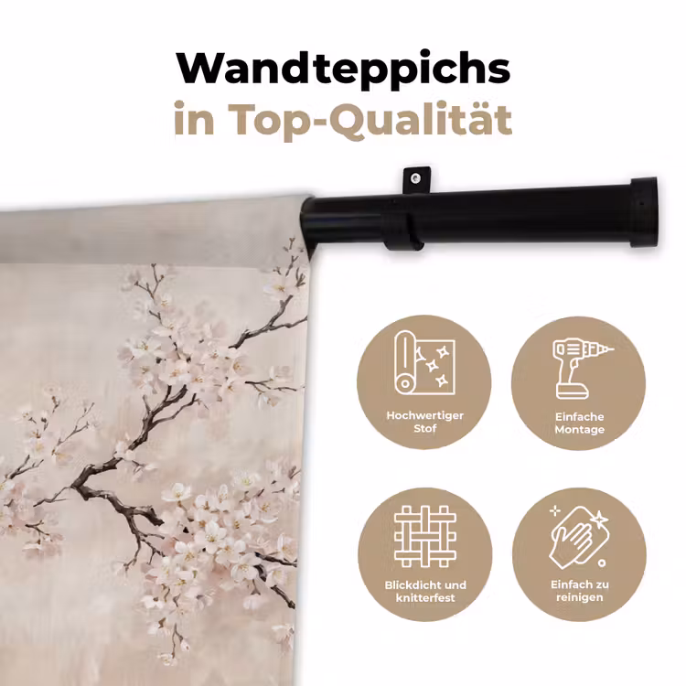 Bloesem - Illustratie - Taupe Wandkleed katoen klein -tsfeer2_DE