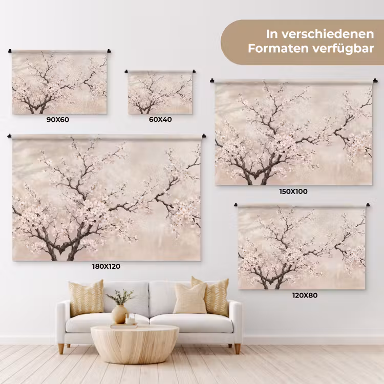Bloesem - Illustratie - Taupe Wandkleed katoen klein -tsfeer8_DE