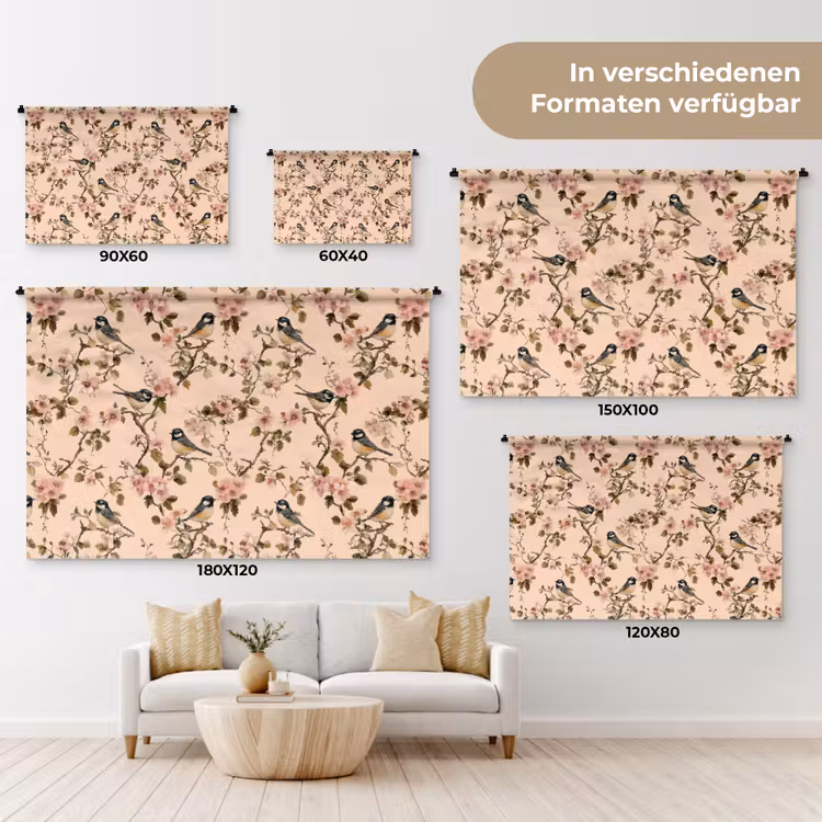 Bloesem - Koolmees - Roze Wandkleed katoen klein 269 -tsfeer8_DE