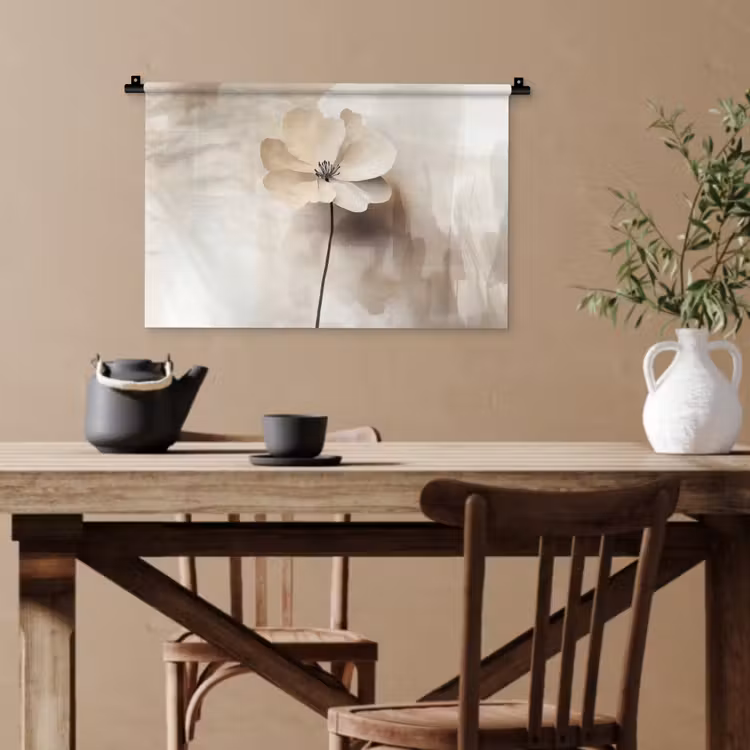 Bloem - Beige - Verf - Schaduw Wandkleed katoen klein -sfeer6