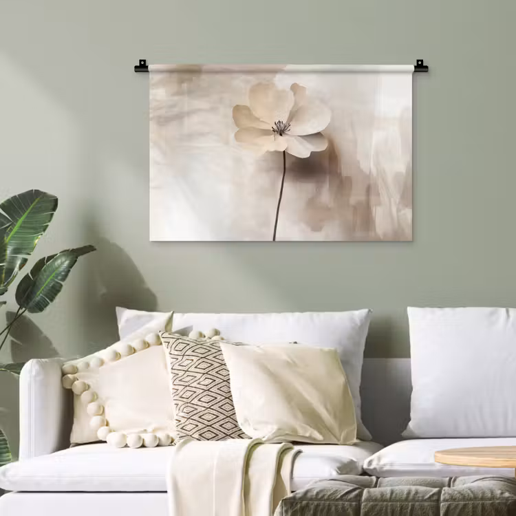 Bloem - Beige - Verf - Schaduw Wandkleed katoen klein -sfeer7