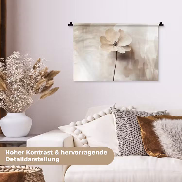 Bloem - Beige - Verf - Schaduw Wandkleed katoen klein -tsfeer1_DE