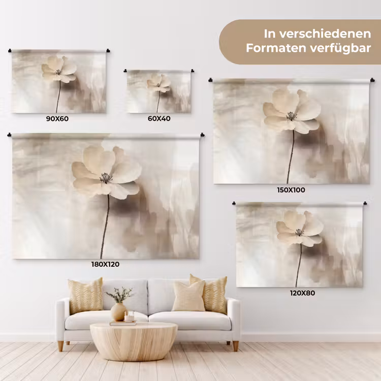 Bloem - Beige - Verf - Schaduw Wandkleed katoen klein -tsfeer8_DE