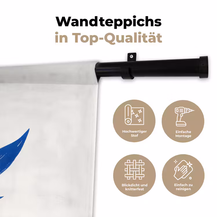 Bloem - Blaadjes - Minimalistisch - Blauw Wandkleed katoen klein -tsfeer2_DE