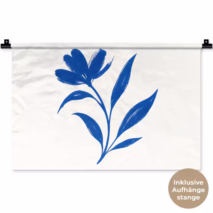 Bloem - Blaadjes - Minimalistisch - Blauw Wandkleed katoen klein -t3d_DE