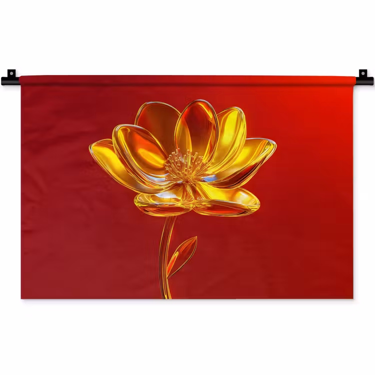 Bloem - Goud - Glazen Wandkleed katoen klein -zz3d