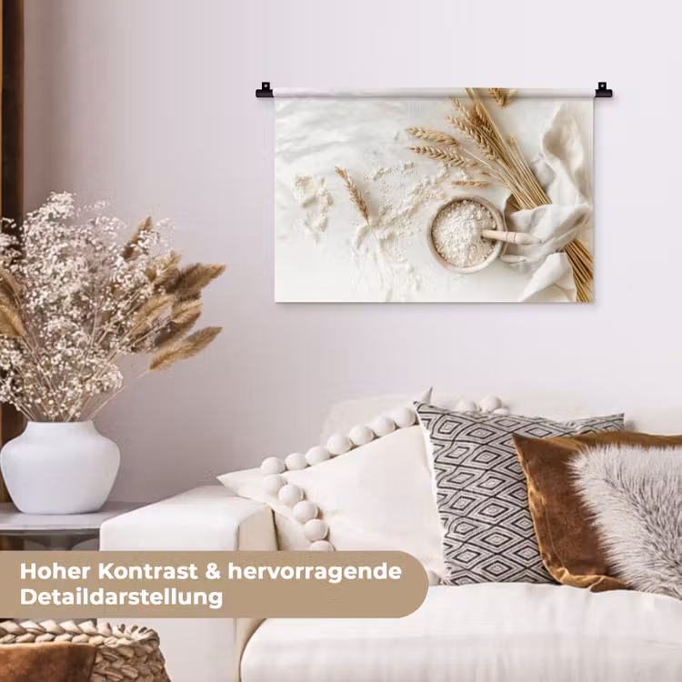 Bloem - Hout - Tarwe Wandkleed katoen klein -tsfeer1_DE