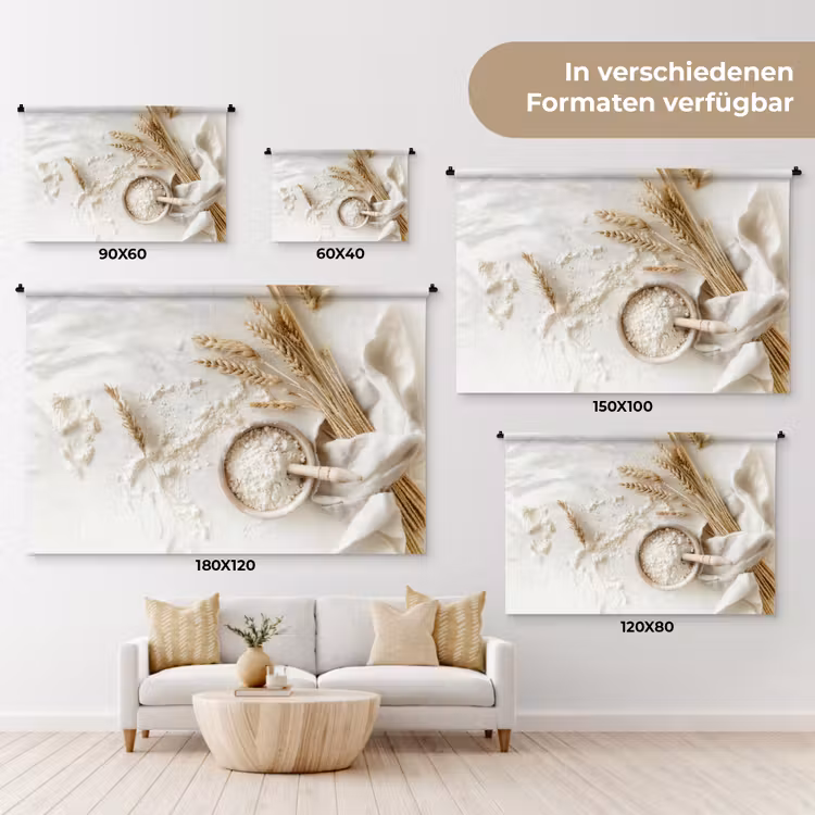 Bloem - Hout - Tarwe Wandkleed katoen klein -tsfeer8_DE