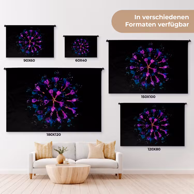 Bloem - Paars - Blauw - Macro - Zwart Wandkleed katoen klein -tsfeer8_DE