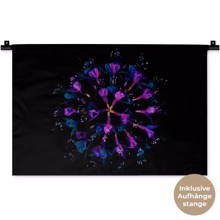 Bloem - Paars - Blauw - Macro - Zwart Wandkleed katoen klein -t3d_DE