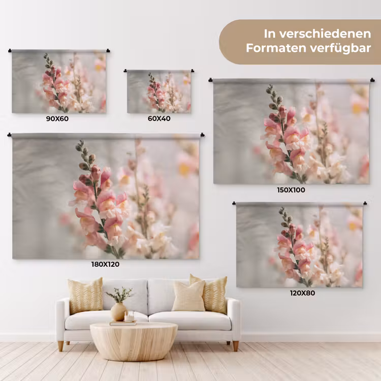 Bloem - Leeuwenbek - Roze - Stengel Wandkleed katoen klein -tsfeer8_DE