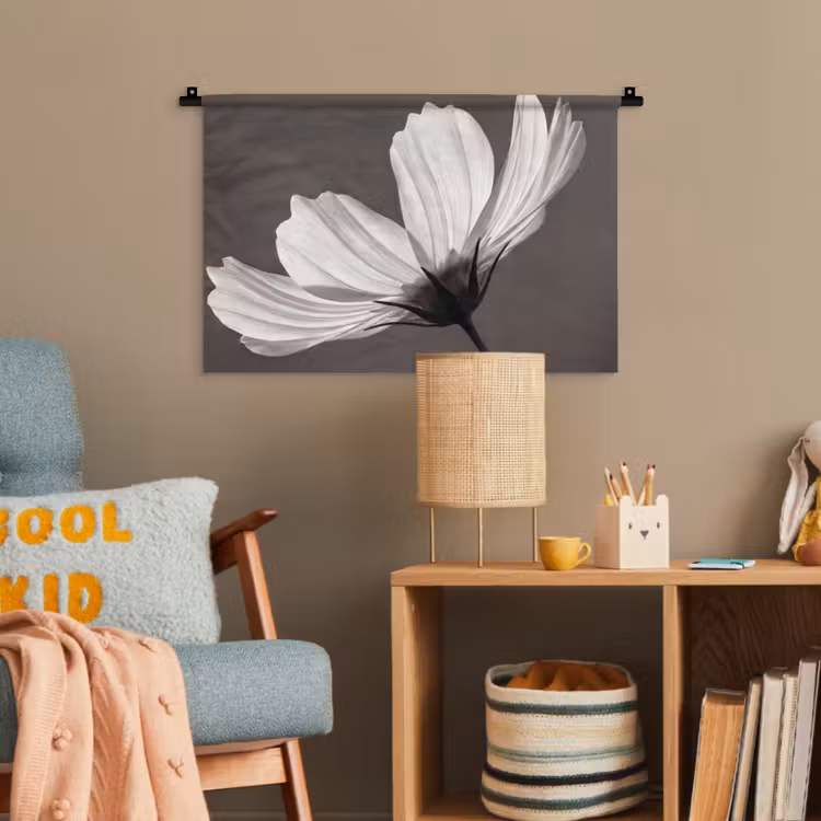 Bloem - Minimalistisch - Zwart - Wit Wandkleed katoen klein -wsfeer4_kind